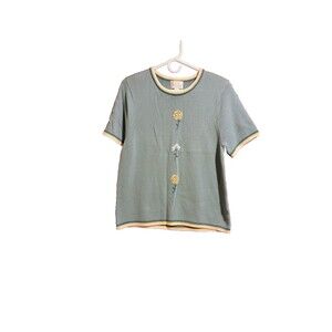 Chrispher & Banks Women’s Embroidered Short Sleeve Sweater Cottagecore Sz M